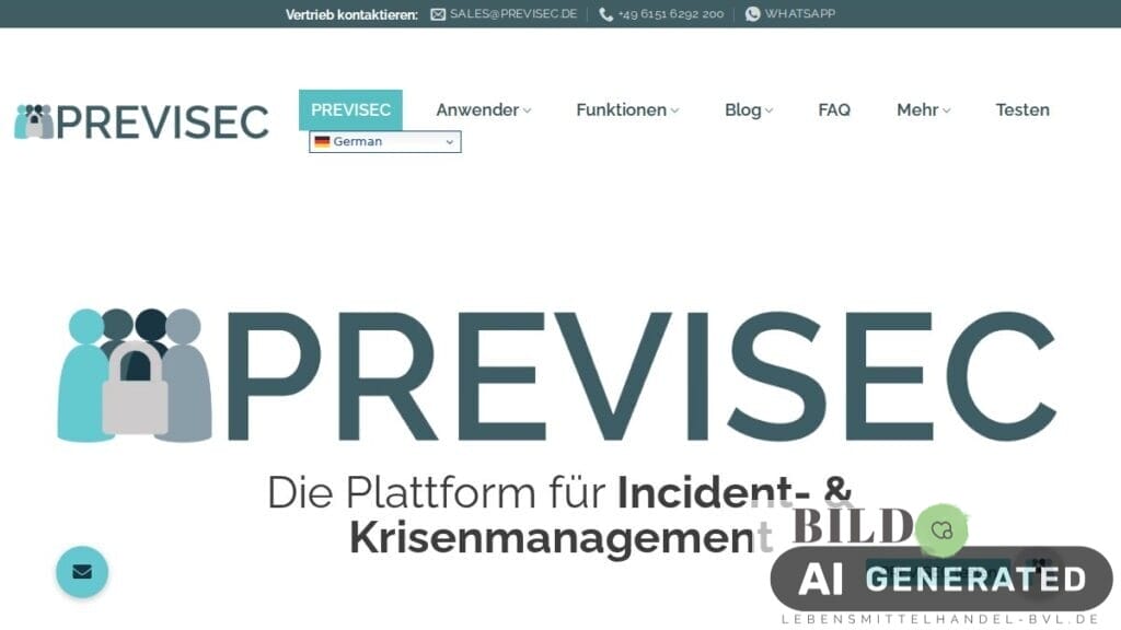 Screenshot of previsec.de interface