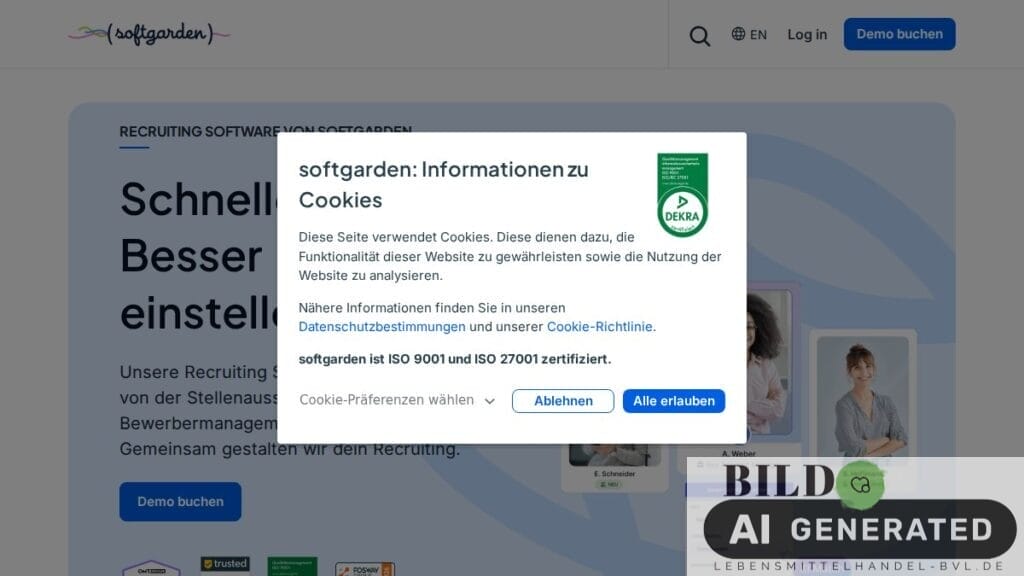 Screenshot of softgarden.com interface