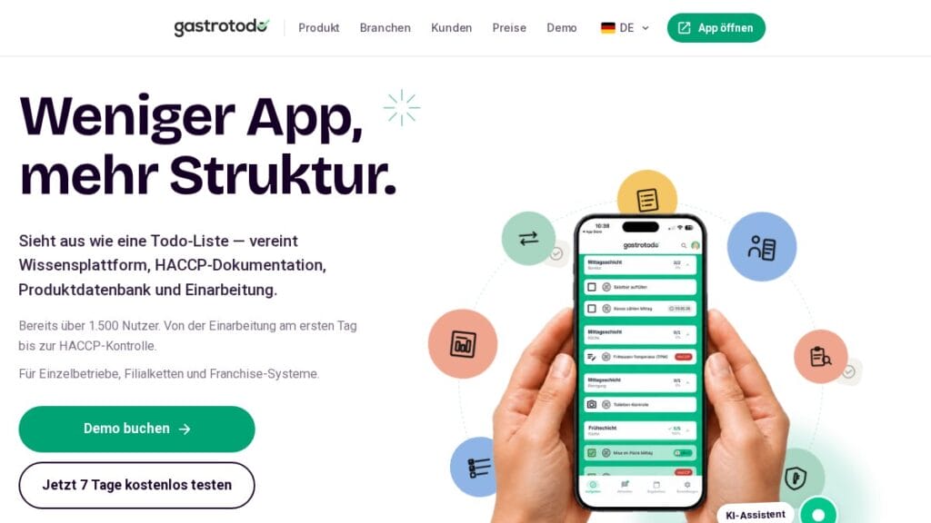 Screenshot of gastrotodo.de interface